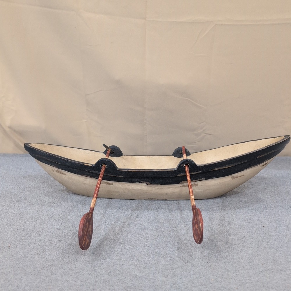 Vintage Style Wooden Rowboat Model Decorative Nautical Accent with Oars - Picture 4 of 8
